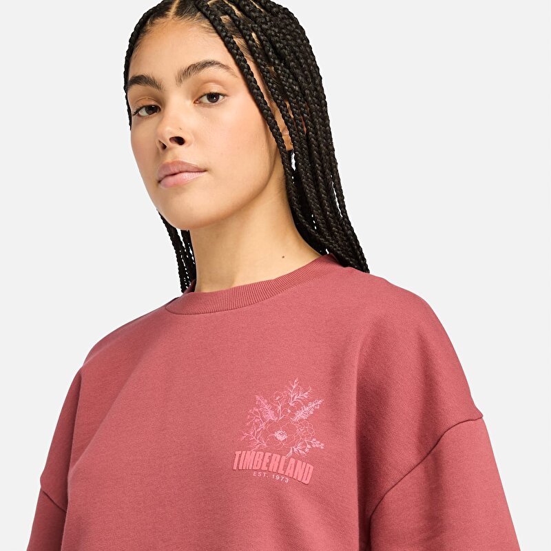 Kadın Brushed Chest Grafik Baskılı Bisiklet Yaka Kırmızı Sweatshirt