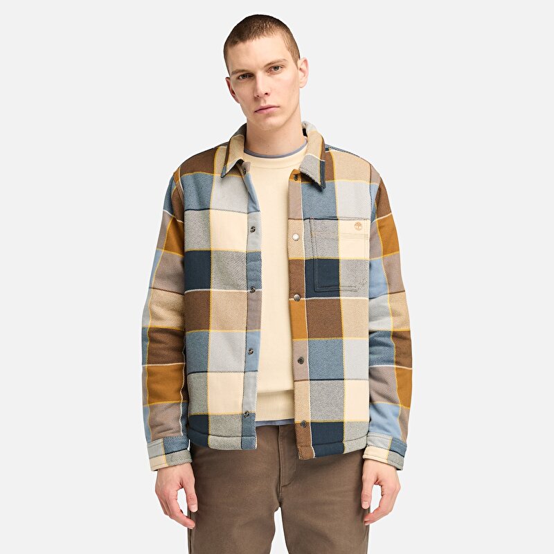 Erkek Polar Astarlı Sarı ve Mavi Ekose Overshirt