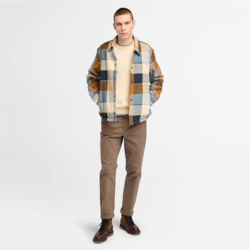 Erkek Polar Astarlı Sarı ve Mavi Ekose Overshirt
