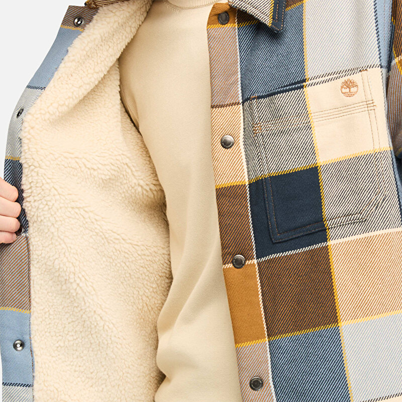Erkek Polar Astarlı Sarı ve Mavi Ekose Overshirt