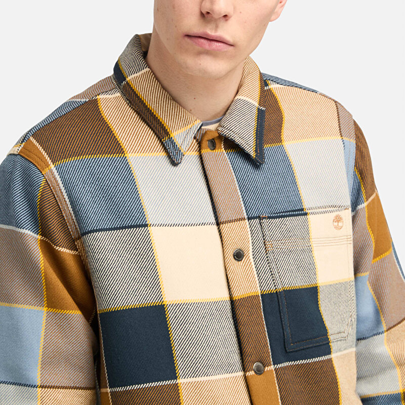Erkek Polar Astarlı Sarı ve Mavi Ekose Overshirt