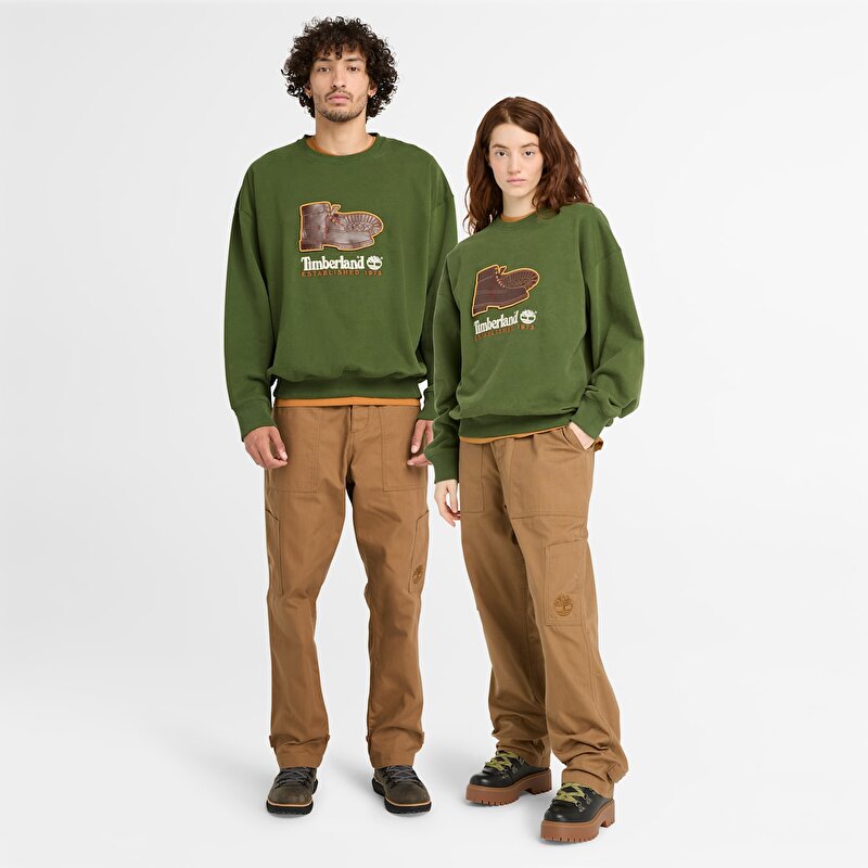 Unisex Bisiklet Yaka Yeşil Sweatshirt