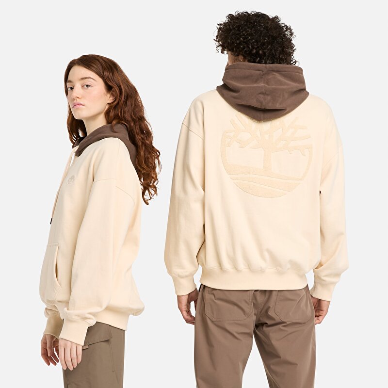 Erkek Heavy Boucle Bej Kapüşonlu Üst