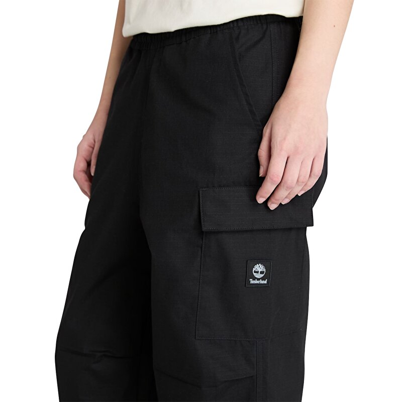 Erkek Siyah Woven Badge Ripstop Kargo Pantolon