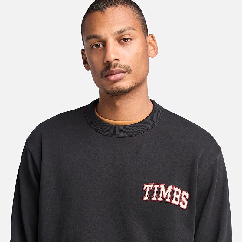 Erkek Siyah TIMBS Baskılı Bisiklet Yaka Sweatshirt