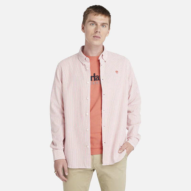 Erkek Pembe Çizgili Gofre Kumaş Gömlek