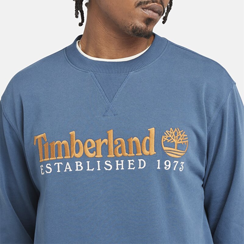 Erkek Koyu Mavi Established 1973 Logo İşlemeli Bisiklet Yaka Sweatshirt