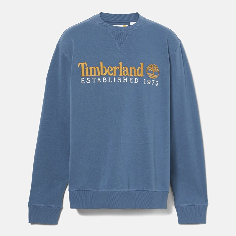 Erkek Koyu Mavi Established 1973 Logo İşlemeli Bisiklet Yaka Sweatshirt