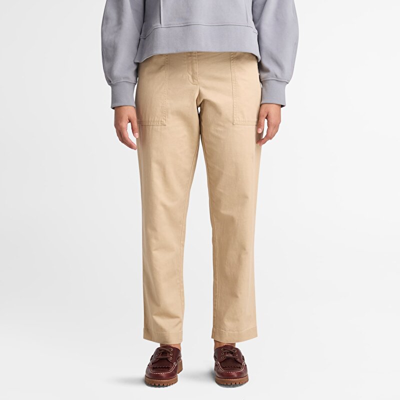 Kadın Bej Keten Utility Fatigue Pantolon