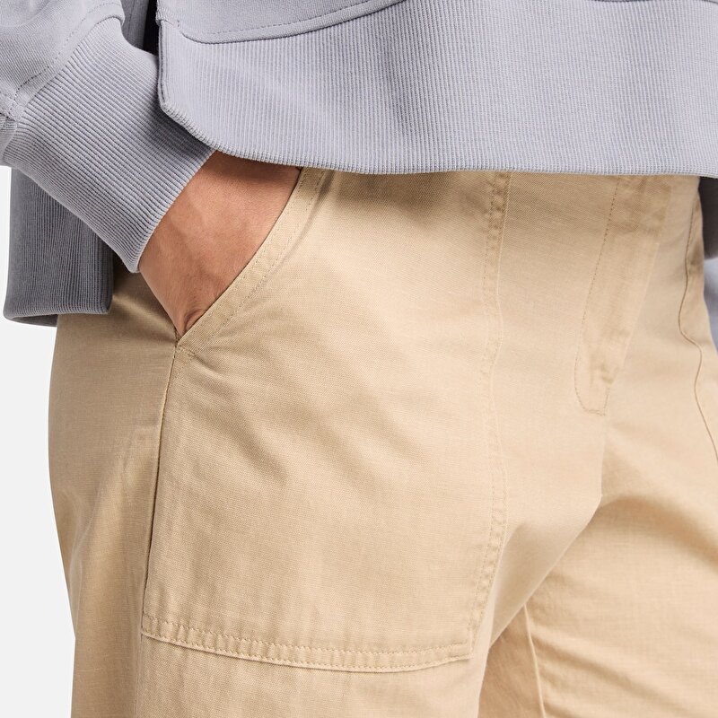 Kadın Bej Keten Utility Fatigue Pantolon