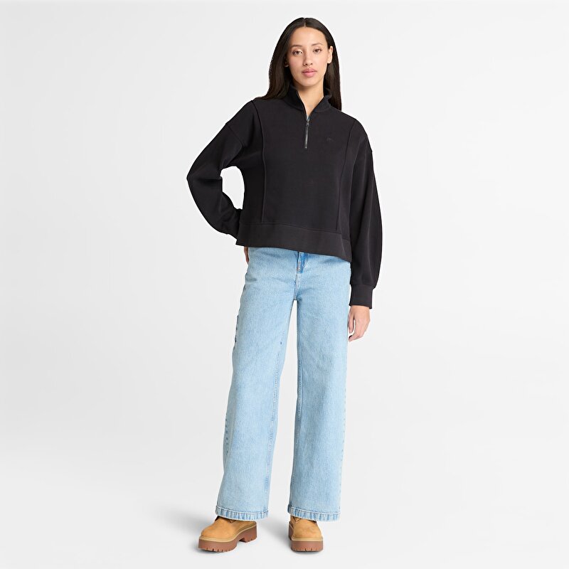Kadın Siyah Lush Çeyrek Fermuarlı Sweatshirt