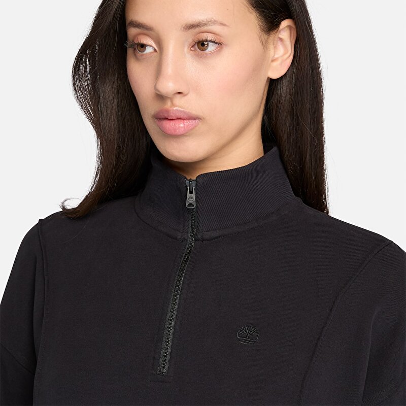 Kadın Siyah Lush Çeyrek Fermuarlı Sweatshirt