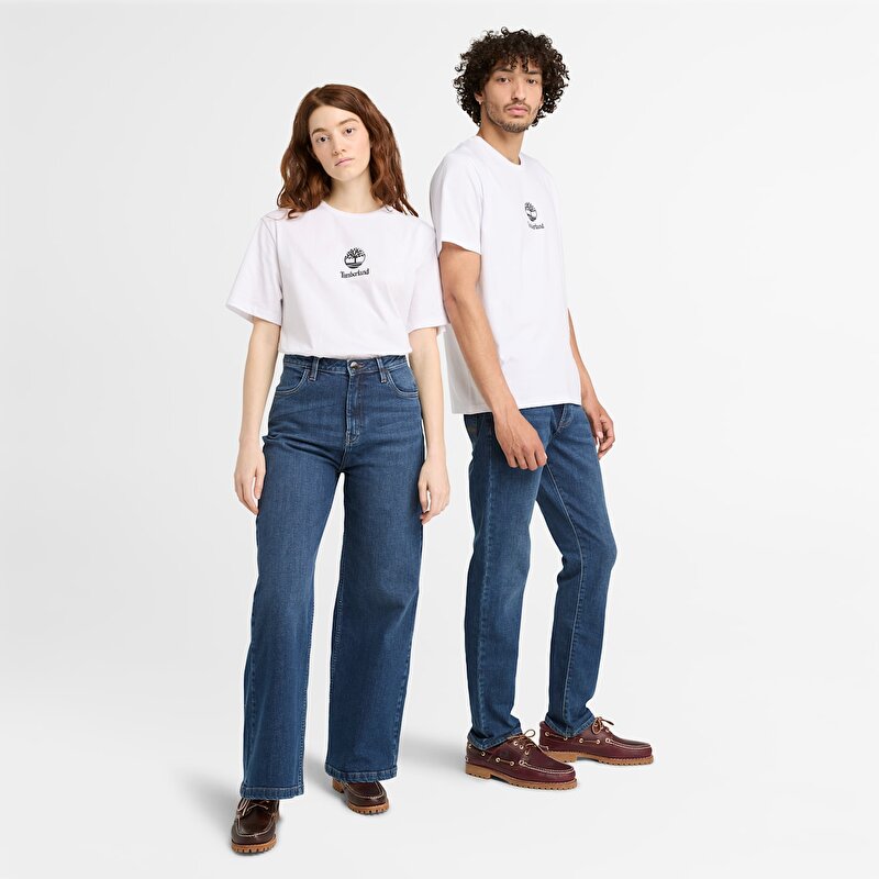 Erkek Beyaz Print Stack Logo Tişört