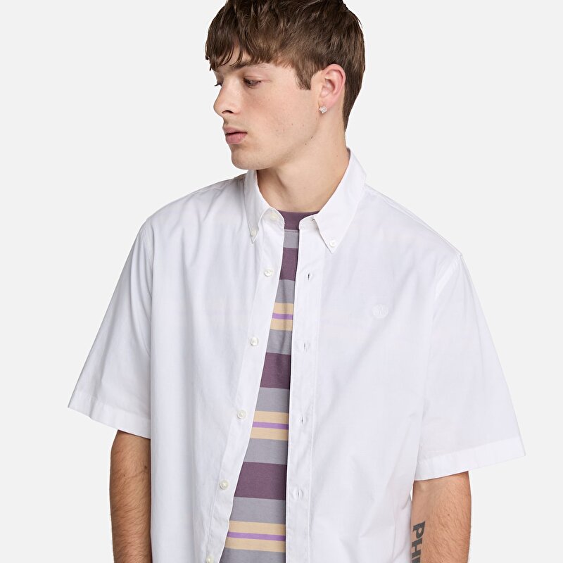 Erkek Beyaz Kısa Kollu Stretch Poplin Gömlek