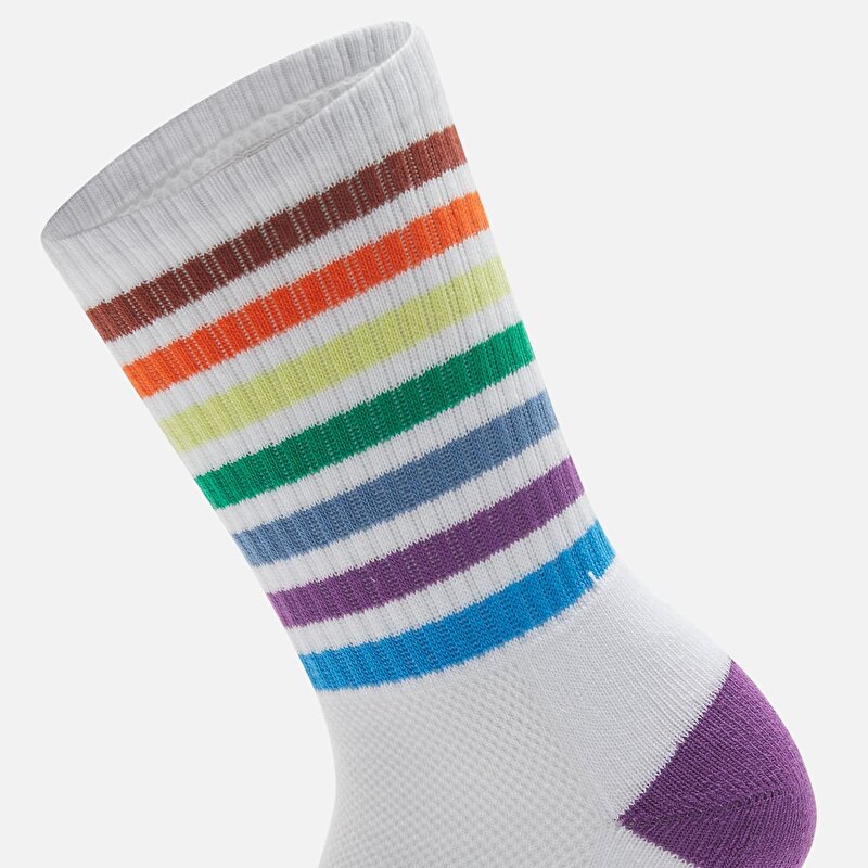 Multi Stripe Beyaz Soket Çorap