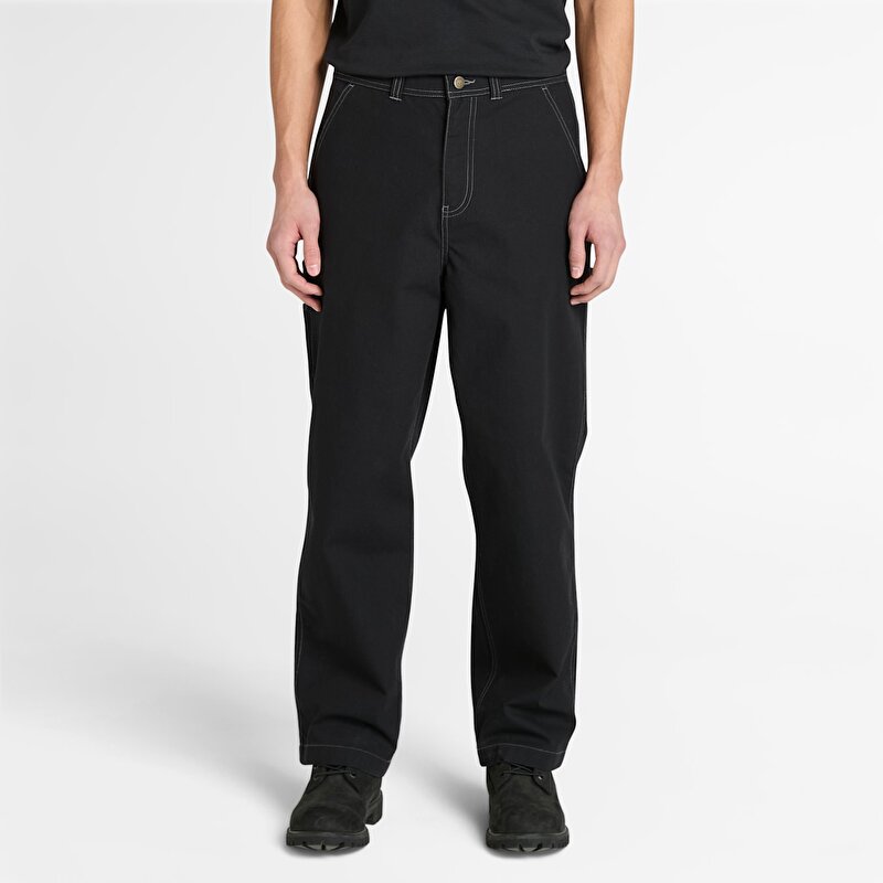 Unisex Siyah Yıkanmış Duck Kanvas Carpenter Pantolon