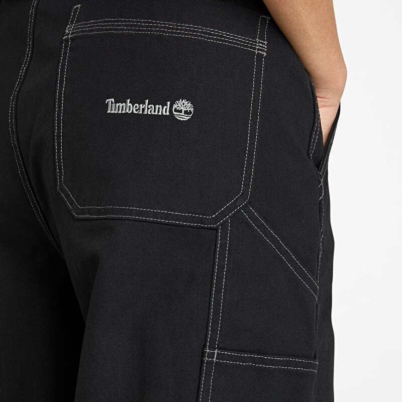 Unisex Siyah Yıkanmış Duck Kanvas Carpenter Pantolon