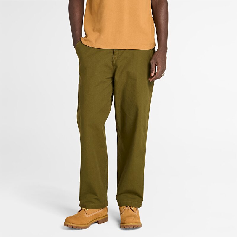Unisex Koyu Yeşil Yıkanmış Duck Kanvas Carpenter Pantolon