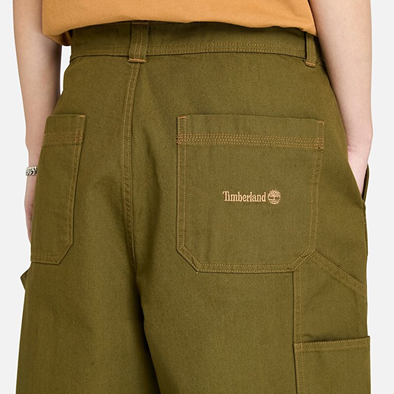 Unisex Koyu Yeşil Yıkanmış Duck Kanvas Carpenter Pantolon