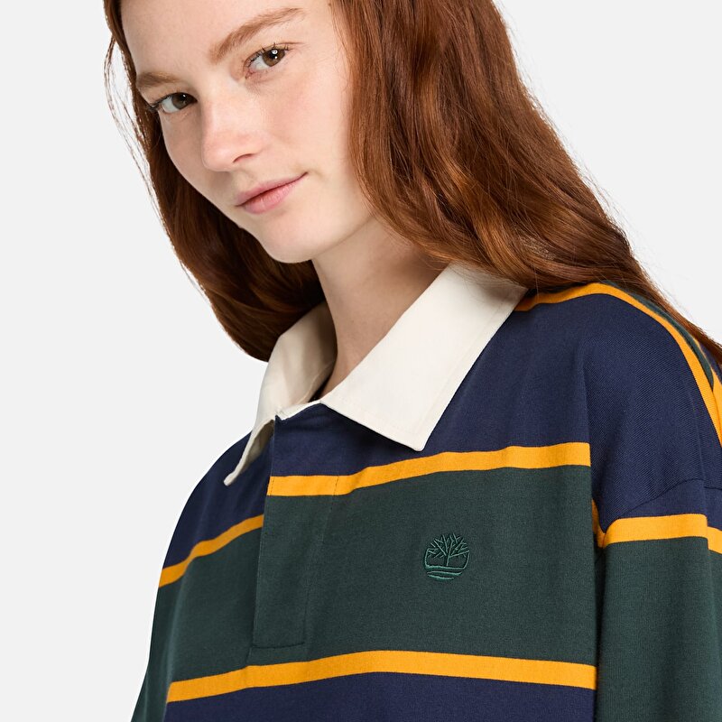 Unisex Koyu Mavi/Koyu Yeşil Rugby Polo Yaka Tişört