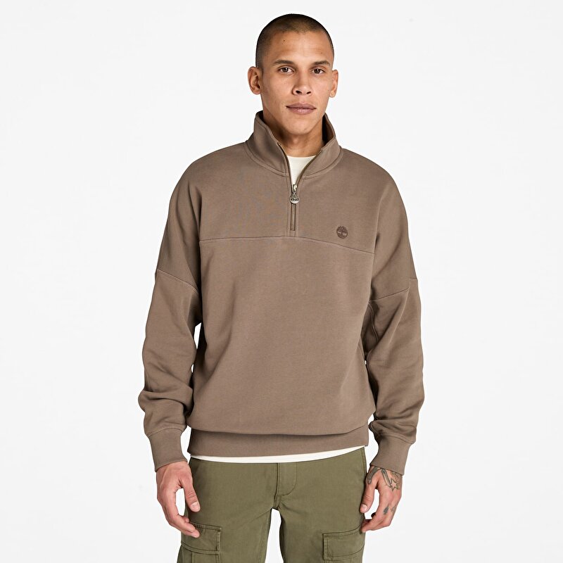 Erkek Kahverengi Çeyrek Fermuarlı Sweatshirt