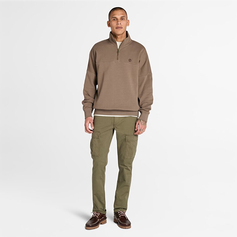Erkek Kahverengi Çeyrek Fermuarlı Sweatshirt