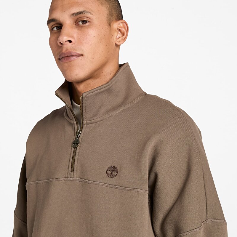Erkek Kahverengi Çeyrek Fermuarlı Sweatshirt