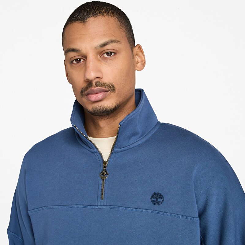 Erkek Koyu Mavi Çeyrek Fermuarlı Sweatshirt