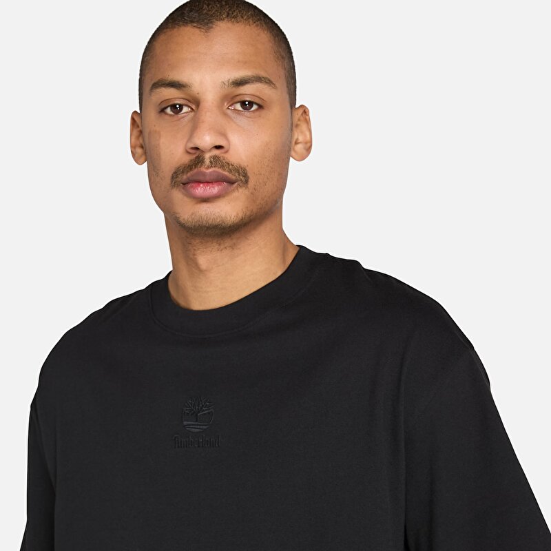 Erkek Siyah Hampton Tonal Dikey Logolu Tişört