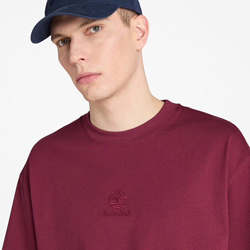 Erkek Bordo Hampton Tonal Dikey Logolu Tişört