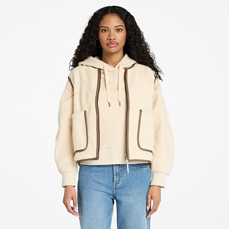 Kadın Bej Uzun Tüylü Polar Yelek