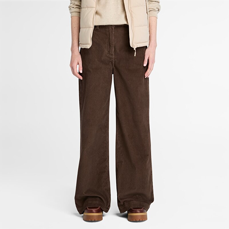 Kadın Kahverengi Fitilli Kadife Geniş Paçalı Pantolon