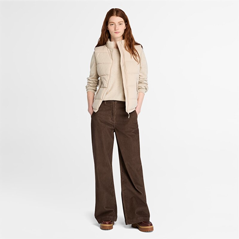 Kadın Kahverengi Fitilli Kadife Geniş Paçalı Pantolon