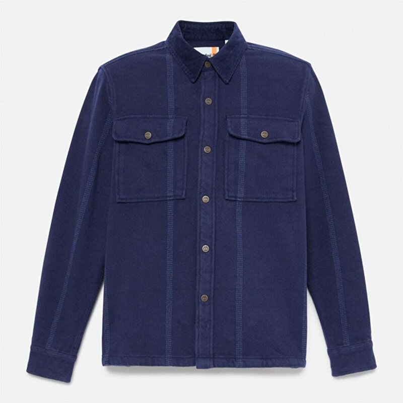 Erkek Koyu Mavi Fitilli Kadife Utility Overshirt