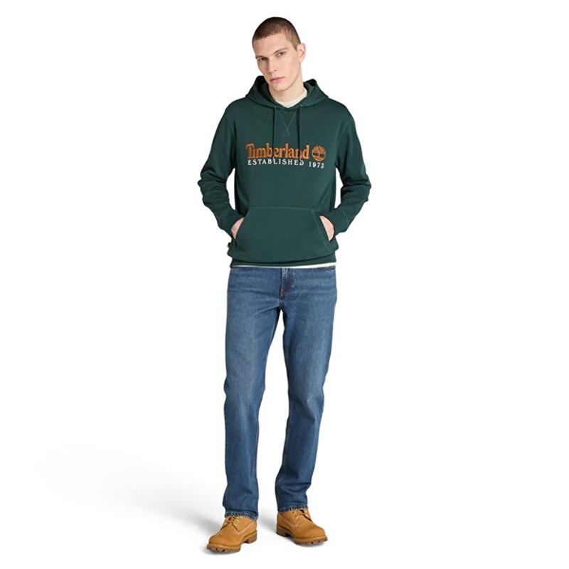 Erkek Koyu Yeşil ESTABLISHED 1973 Logo İşlemeli Kapüşonlu