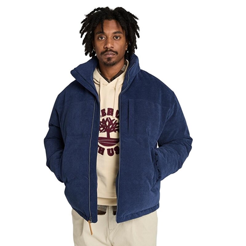 Erkek Koyu Mavi GOOSE EYE Su Geçirmez Kuş Tüyü Kadife Mont