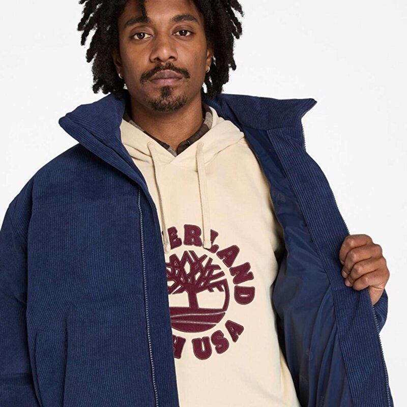 Erkek Koyu Mavi GOOSE EYE Su Geçirmez Kuş Tüyü Kadife Mont