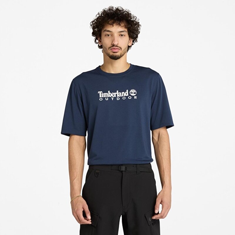 Erkek Koyu Mavi UV-PROTECTION Logolu Kısa Kollu Tişört