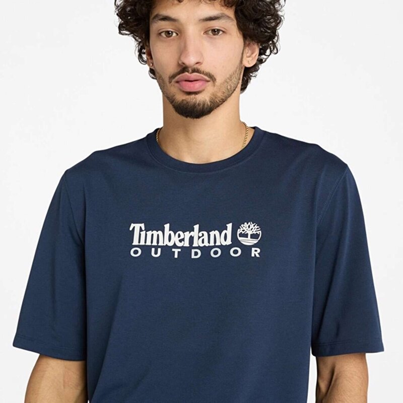 Erkek Koyu Mavi UV-PROTECTION Logolu Kısa Kollu Tişört