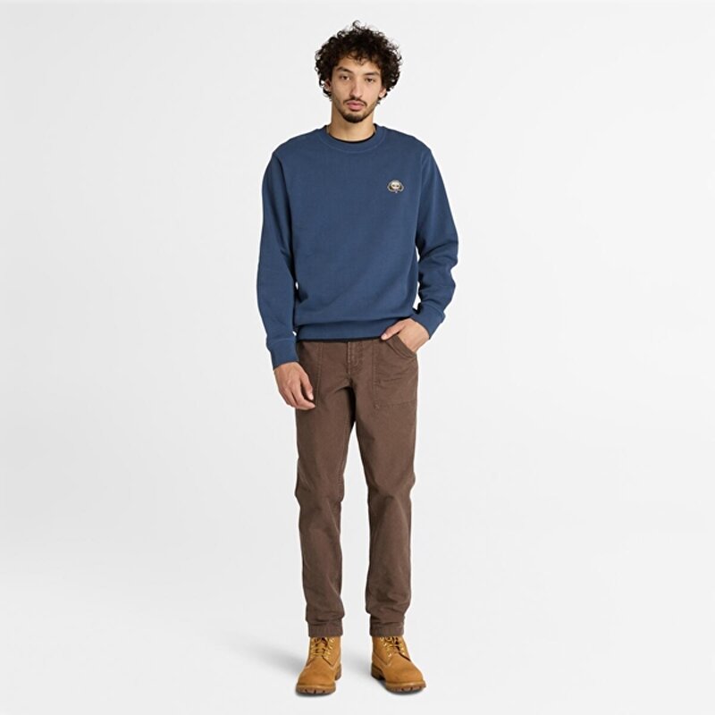 Erkek Koyu Mavi Bisiklet Yaka Patch Ağaç Logolu Tişört