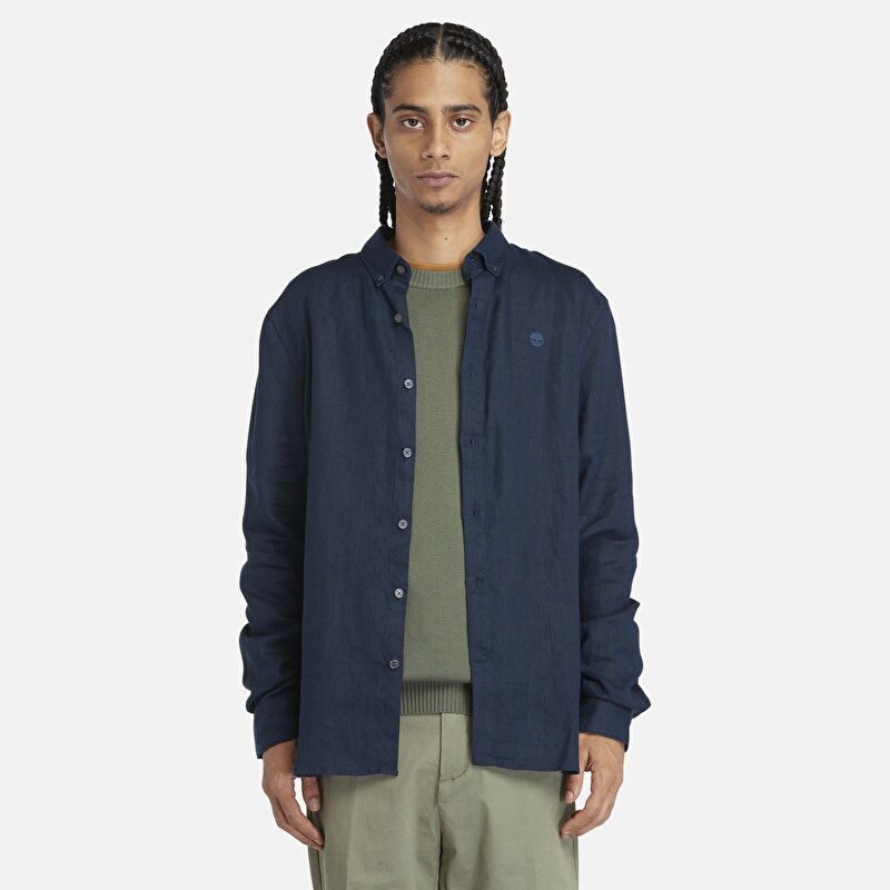 Erkek Mill River Dar Kesim Lacivert Keten Gömlek