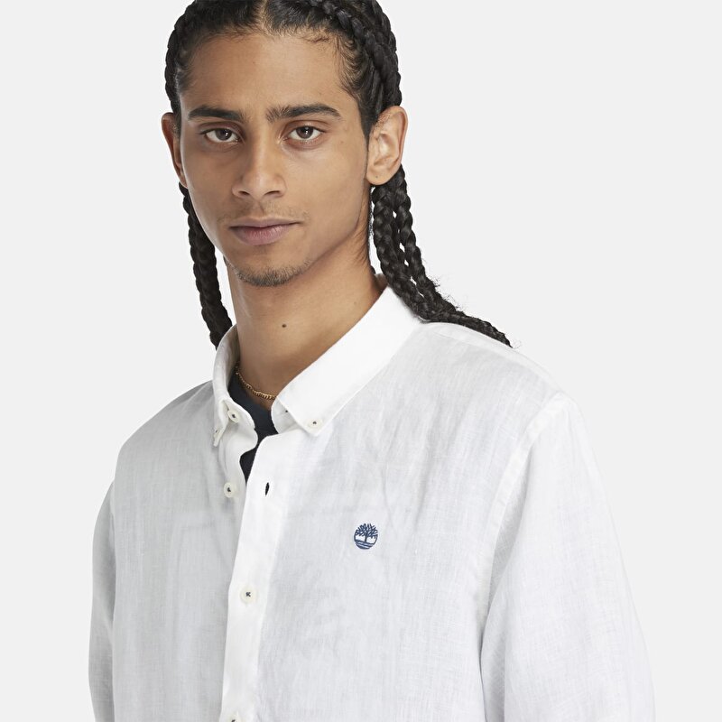 Erkek Mill River Dar Kesim Beyaz Keten Gömlek