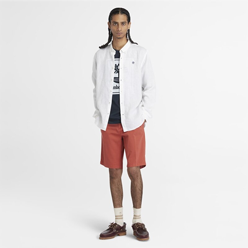 Erkek Mill River Dar Kesim Beyaz Keten Gömlek