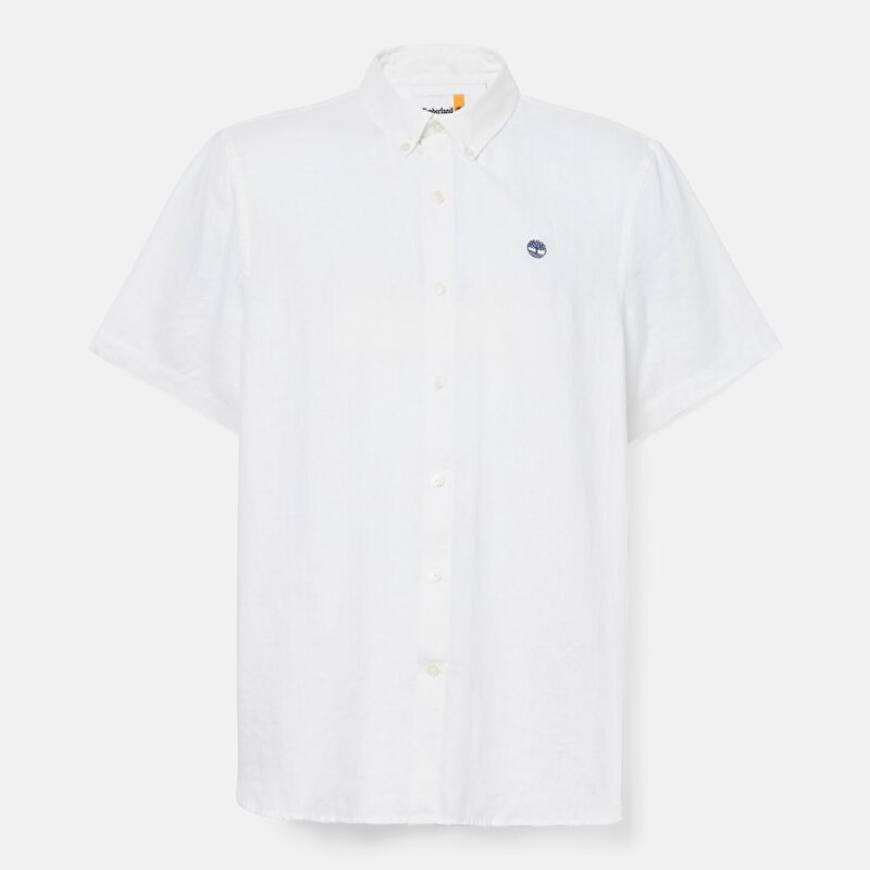 Erkek Mill River Kısa Kollu Beyaz Keten Gömlek