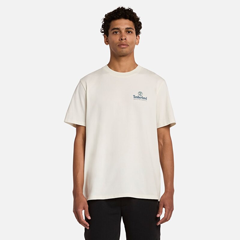 Erkek Beyaz Arkası Ağaç Logosu Grafik Baskılı Tişört