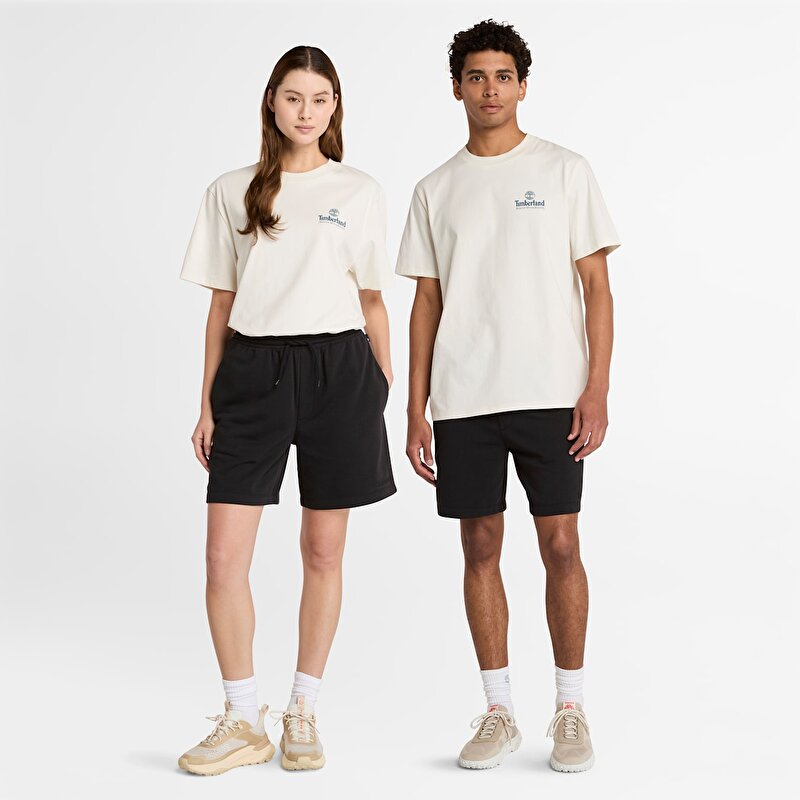 Erkek Beyaz Arkası Ağaç Logosu Grafik Baskılı Tişört