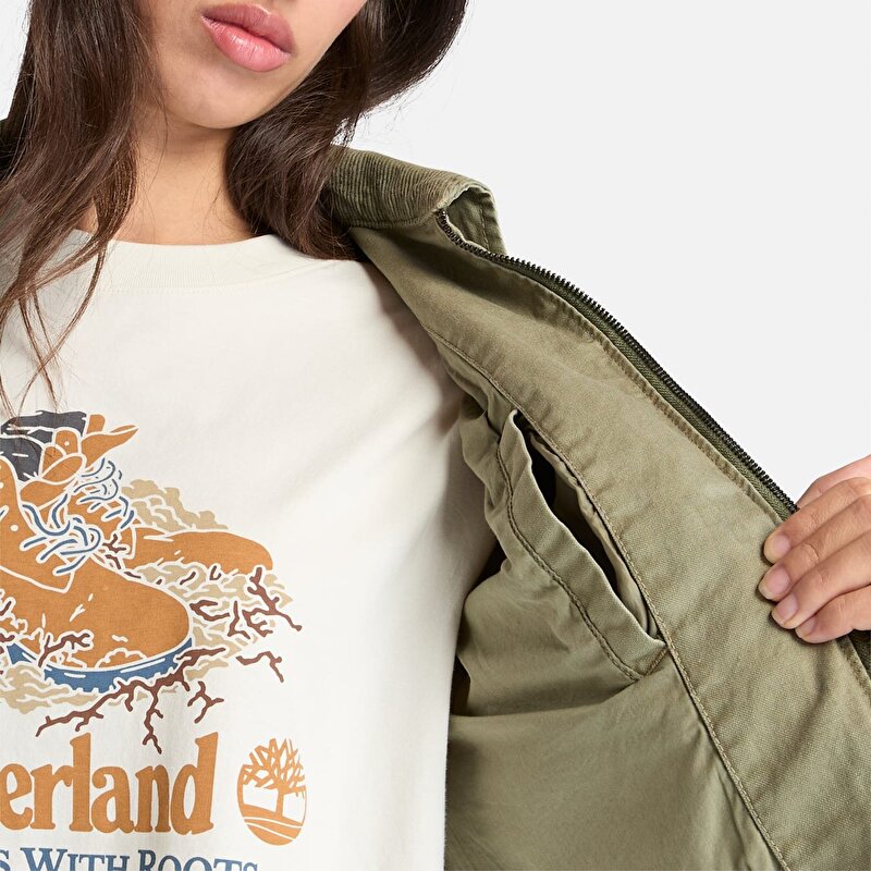 Kadın Yeşil Stafford Bomber Yıkanmış Canvas Ceket