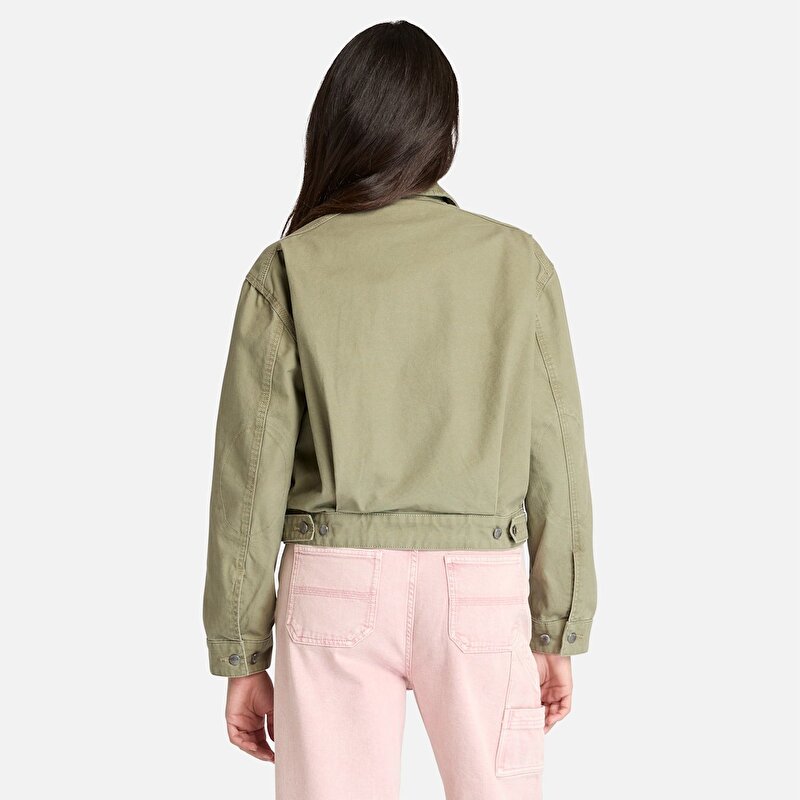 Kadın Yeşil Stafford Bomber Yıkanmış Canvas Ceket