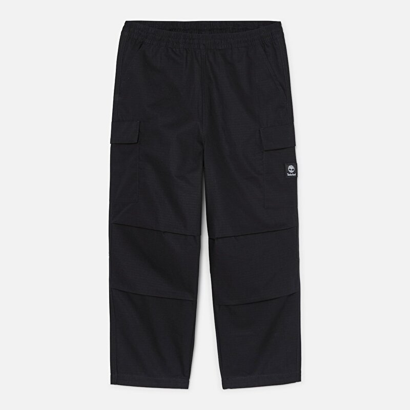 Erkek Siyah Woven Badge Ripstop Kargo Pantolon