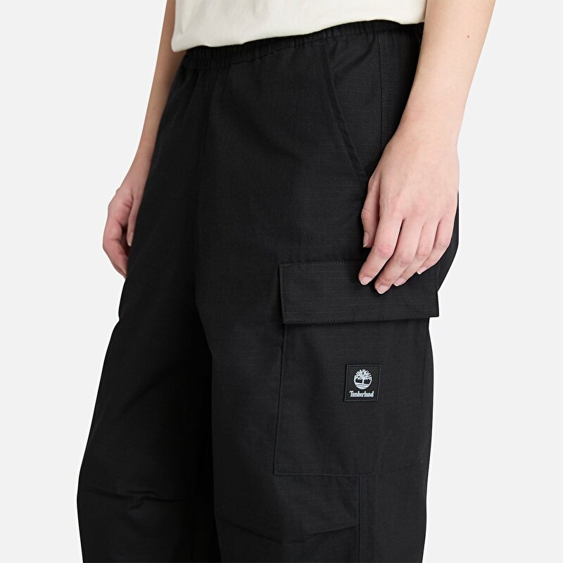 Erkek Siyah Woven Badge Ripstop Kargo Pantolon